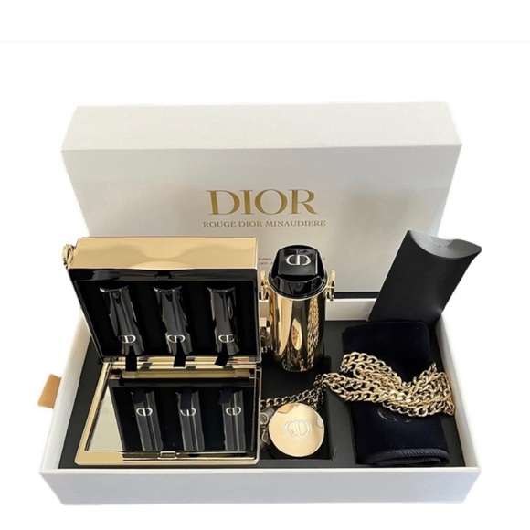 Christian Dior gold clutch w Chain 2021 set w/ lipsticks - Picture 1 of 6